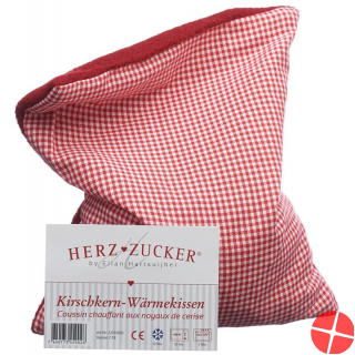 Herzzucker Kirschkernkissen 26x21cm Karo/wollw Rot