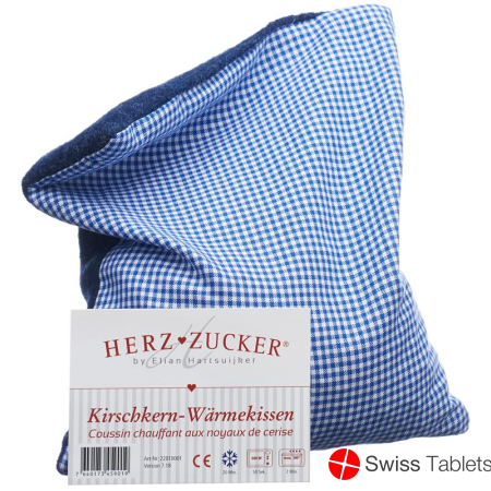 Herzzucker cherry stone cushion 26x21cm checked/wool blue buy online