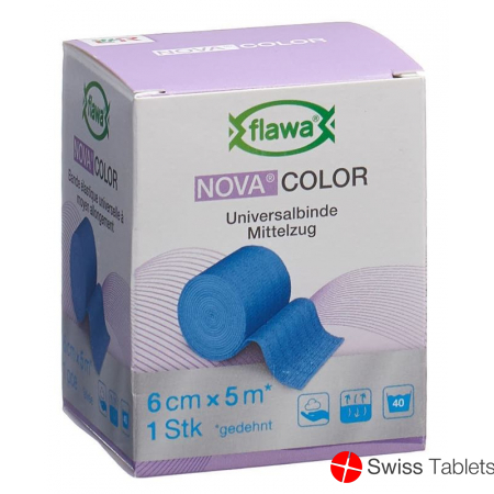 Flawa Nova Color Universalbinde 6cmx5m Blau buy online
