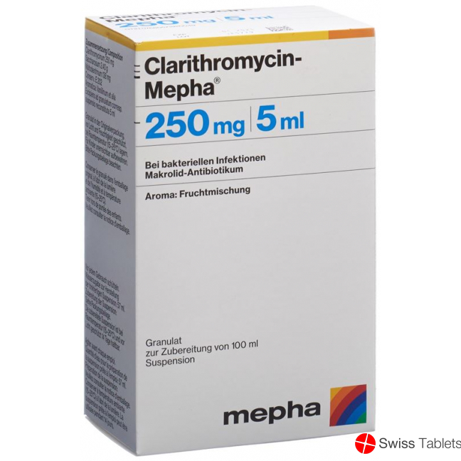 Clarithromycin Mepha Suspension 250mg/5ml Flasche 100ml buy online Clarithromycin Mepha Suspension 250mg/5ml Flasche 100ml buy online