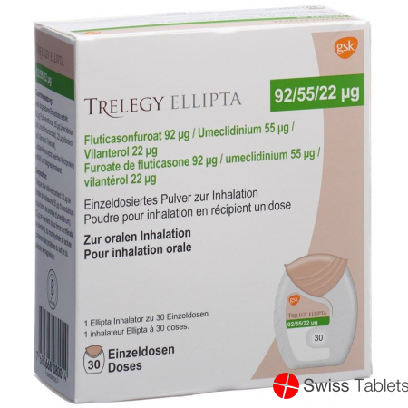 Trelegy Ellipta Inh Pulver 92/55/22mcg 30 Dos buy online