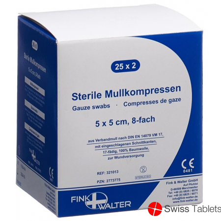 Fiwa Mullkompress 5x5cm Steril 8fa 17faed 25x 2 Stück buy online