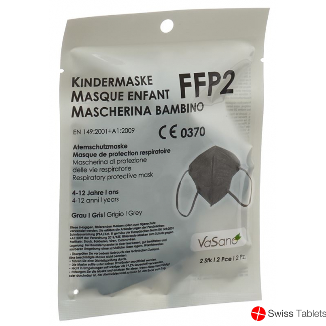 Vasano Maske Ffp2 Kind 4-12 J Grau D/i/f 2 Stück buy online