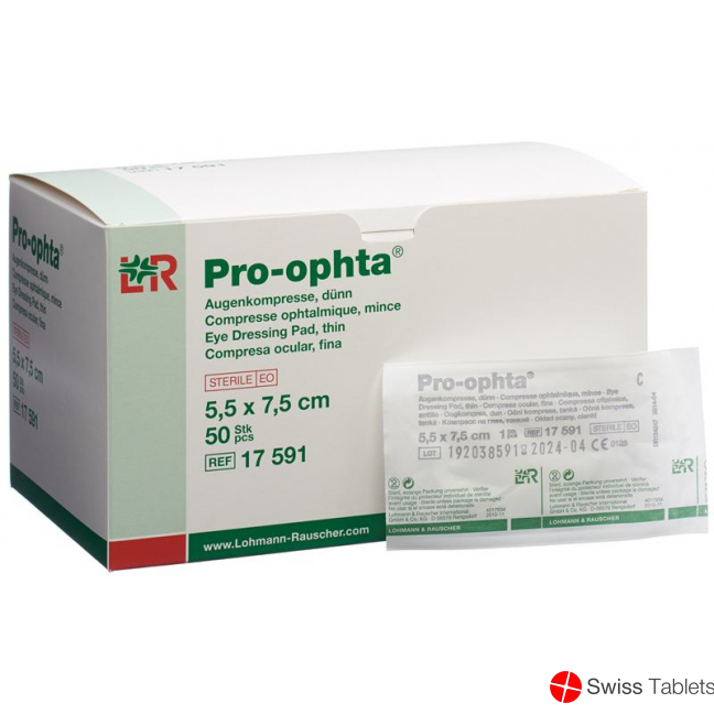 Pro-Ophta Augenkompresse 5.5x7.5cm Dünn Steril 50 Stück buy online