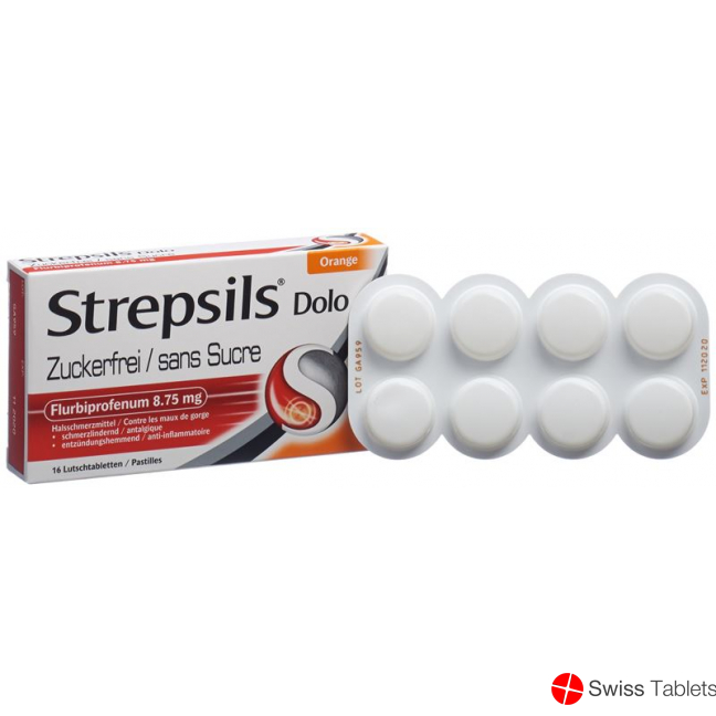 Strepsils Dolo Lutschtabl sugar-free orange-flavored 16 pcs