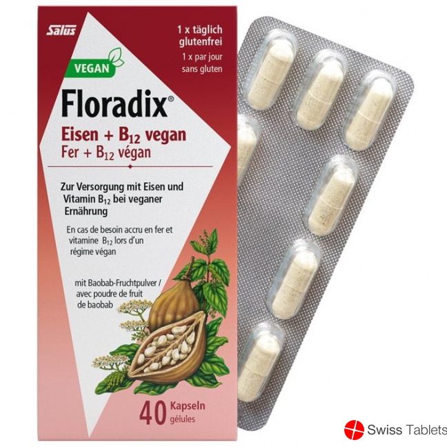 Floradix Iron + B12 Capsules Vegan 40 pieces buy online