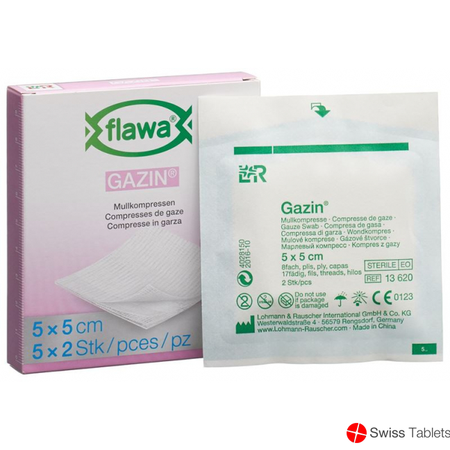 Flawa Gazin Mullkompressen Steril 5x5cm 5x 2 Stück buy online