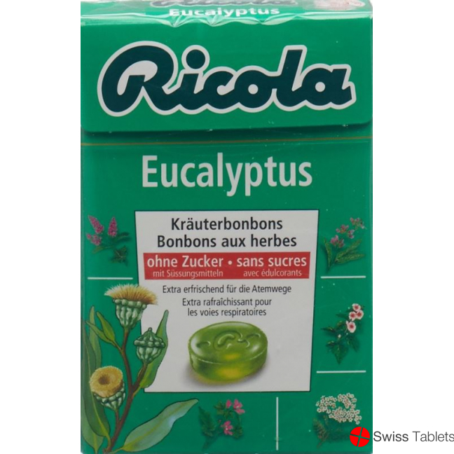 Ricola Eucalyptus Kräuterbonbons ohne Zucker Box 50g buy online