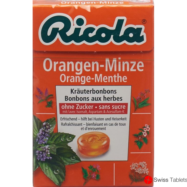 Ricola Orangen-Minze Kräuterbonbons ohne Zucker Box 50g buy online