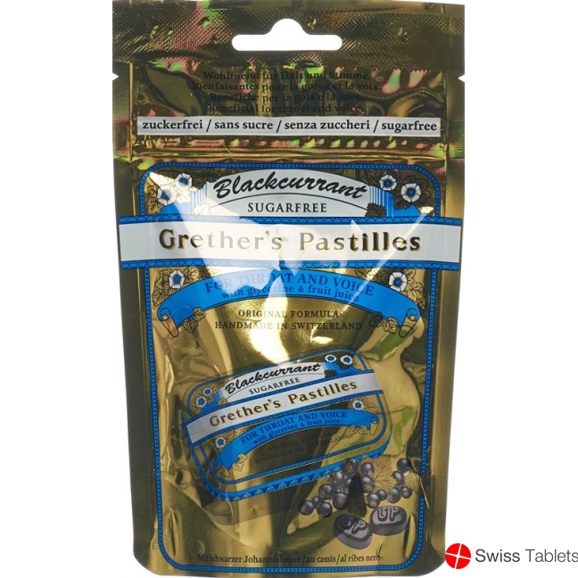 Grether’s Pastilles Blackcurrant Zuckerfrei Nachfüllbeutel 100g buy online