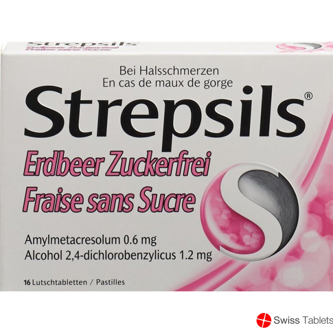 Strepsils Lutschtabletten Erdbeer ohne Zucker 16 Stück buy online