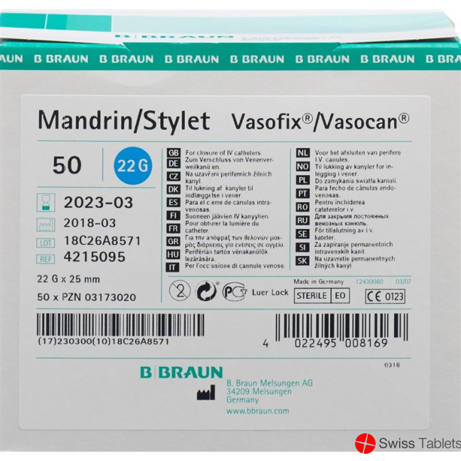 Vasofix Mandrin G22 25mm Blau 50 Stück buy online Vasofix Mandrin G22 25mm Blau 50 Stück buy online