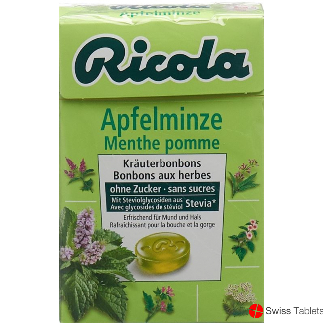 Ricola apple mint candy without sugar with stevia Box 50 g