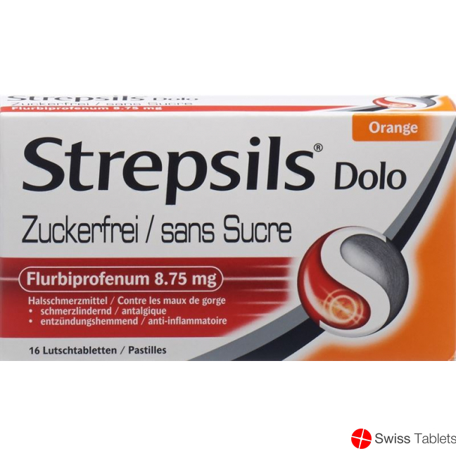 Strepsils Dolo Lutschtabl sugar-free orange-flavored 16 pcs