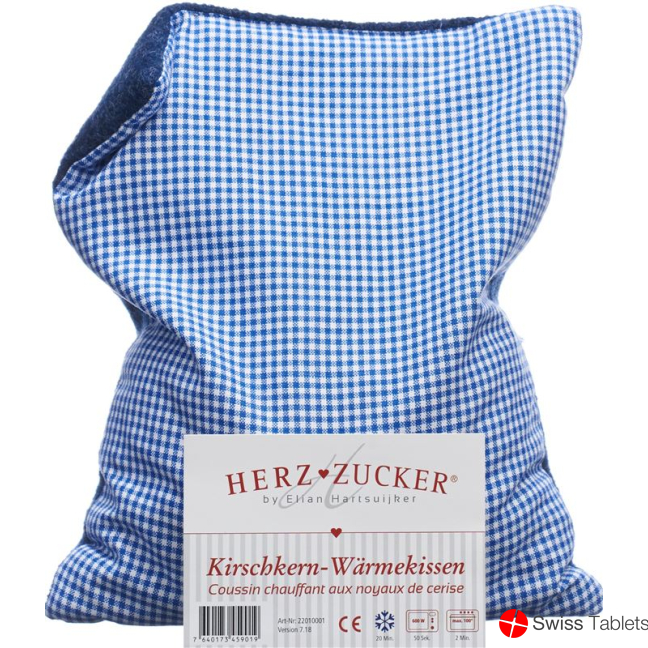 Herzzucker cherry stone cushion 26x21cm checked/wool blue buy online