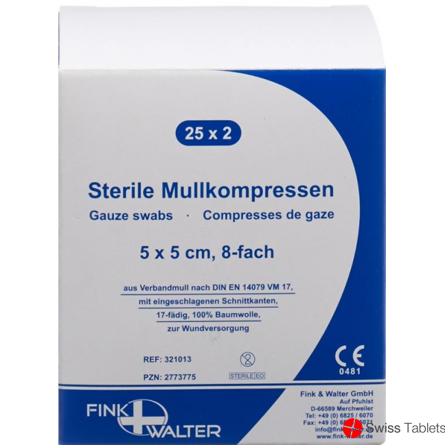 Fiwa Mullkompress 5x5cm Steril 8fa 17faed 25x 2 Stück buy online